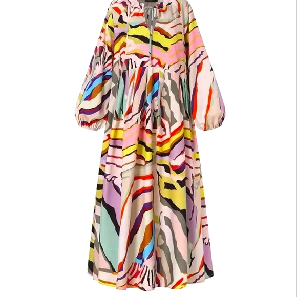 A multi-colored oversized dress, with drawstring neck. - Picture 2 of 2